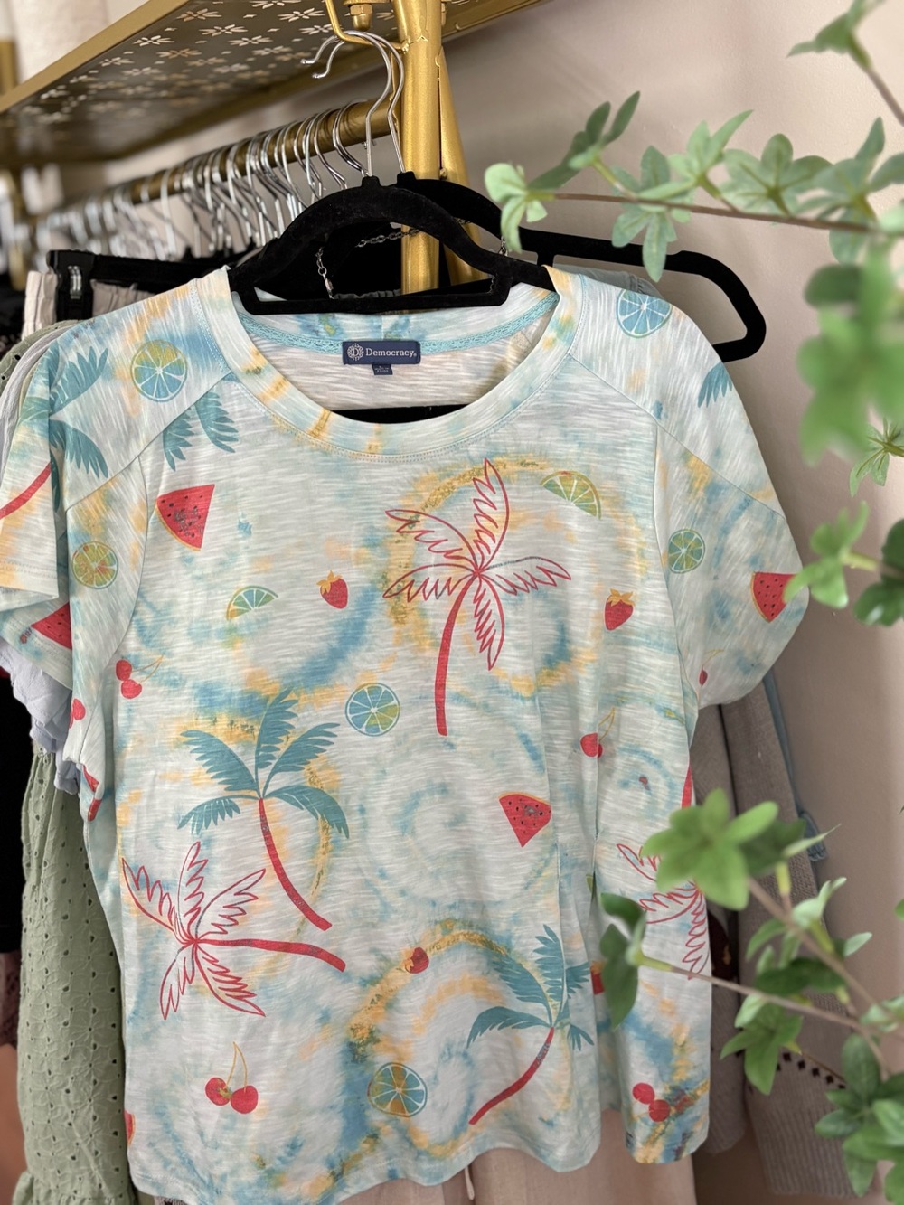 Democracy Tie-Dye Tee in Aqua, Yellow & Coral Accents